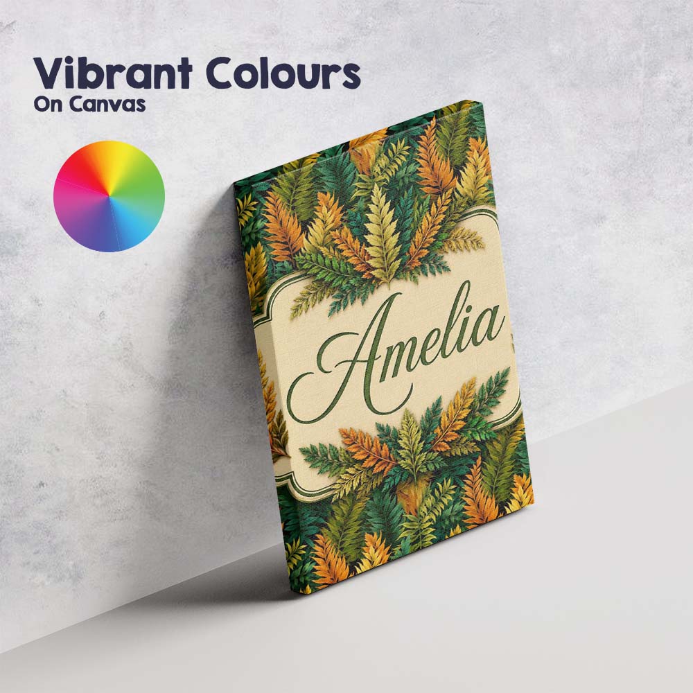 Personalised Name Autumn Multicolour Leaf Custom Unique Gift Idea Elegant Feature Canvas Wall Art Print Decor Picture Ready to Hang