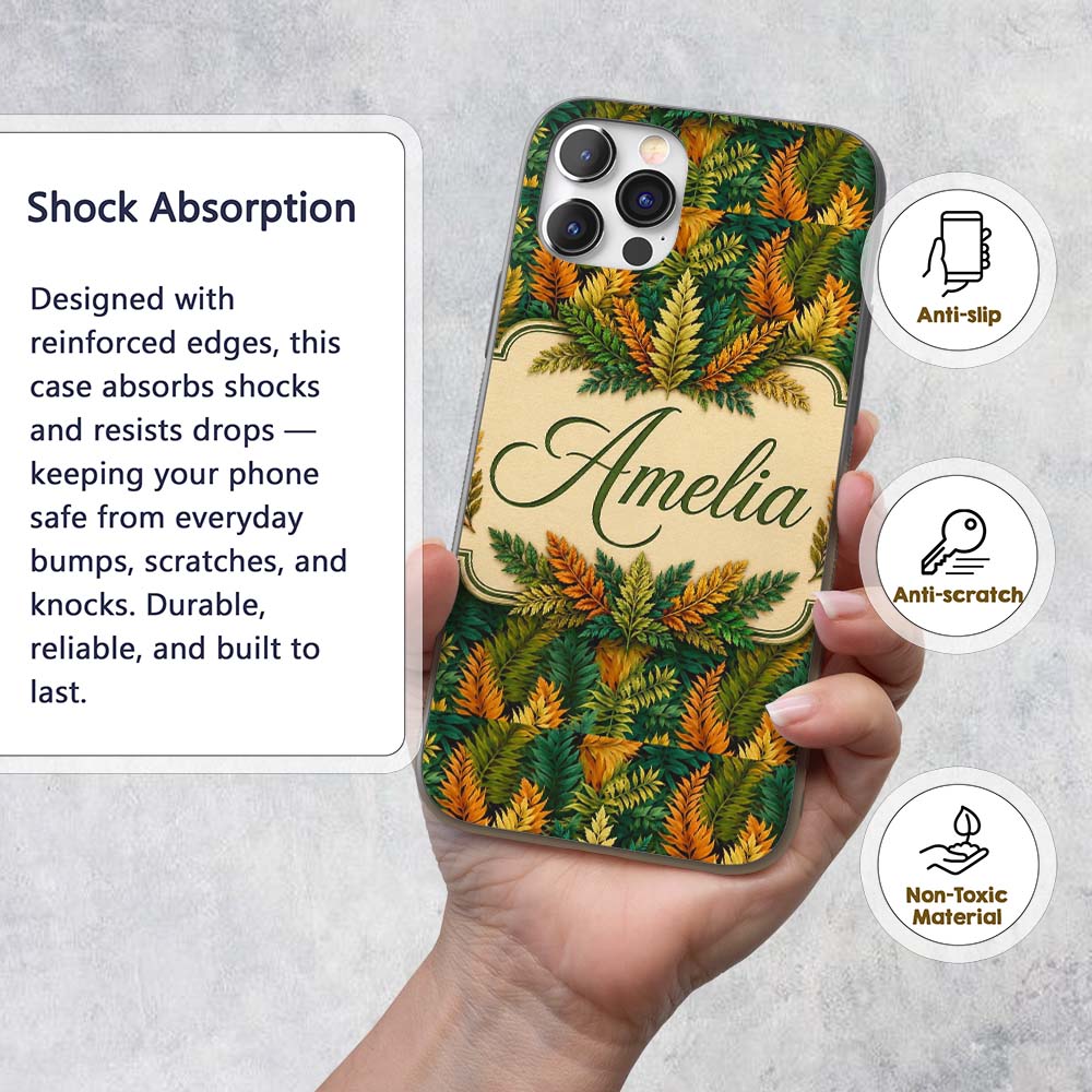 Autumn Multicolour Leaf Botanical Printed Design Custom Name Protective Phone Case Mobile Cover Durable Everyday Smartphone Shock Resistant