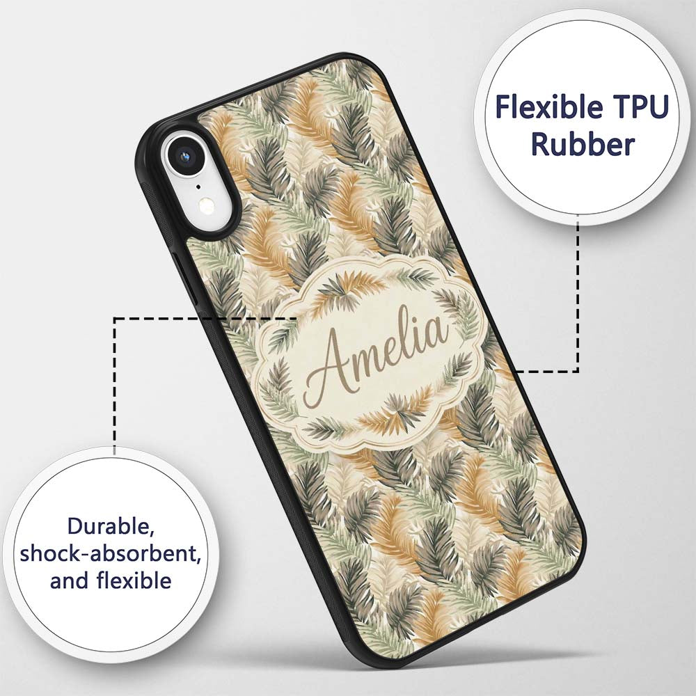 Earthy Toned Palm Leaf Botanical Seamless Pattern Custom Name Protective Phone Case Mobile Cover Durable Everyday Smartphone Shock Resistant