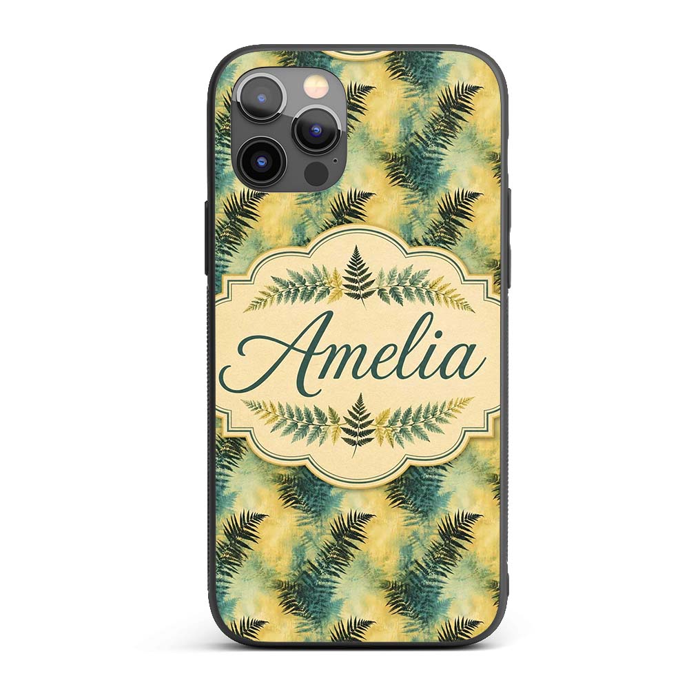 Teal and Yellow Fern Abstract Botanical Seamless Custom Name Protective Phone Case Mobile Cover Durable Everyday Smartphone Shock Resistant