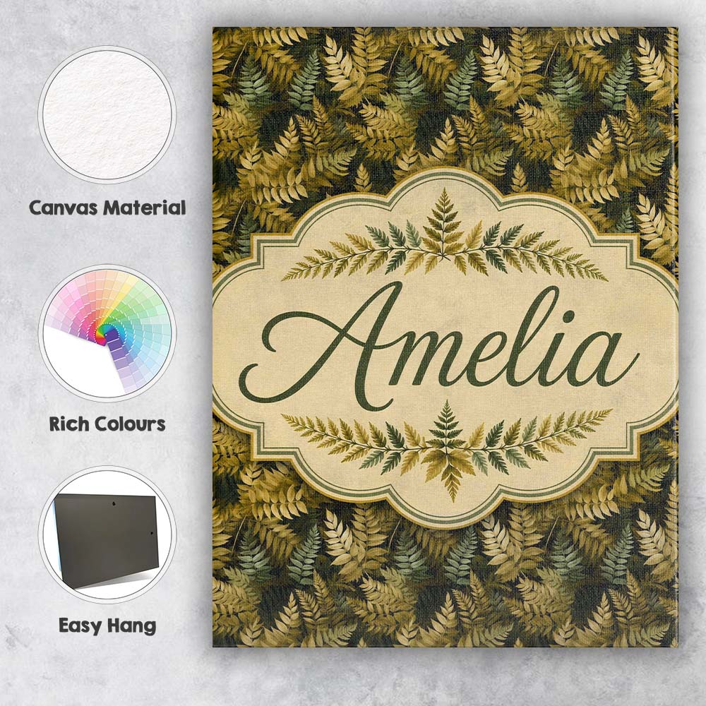 Personalised Name Gold and Green Botanical Custom Unique Gift Idea Elegant Feature Canvas Wall Art Print Decor Picture Ready to Hang