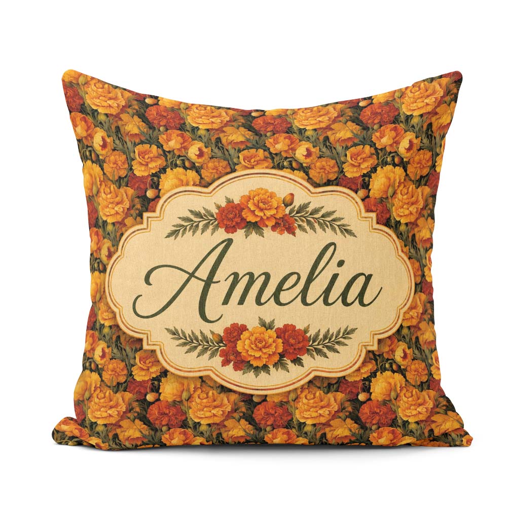 Custom Name Rich Orange Floral Garden Pattern on Dark Background Square Filled Cushion Throw Pillow Sofa Bed Home Decor Zip Washable UK Made