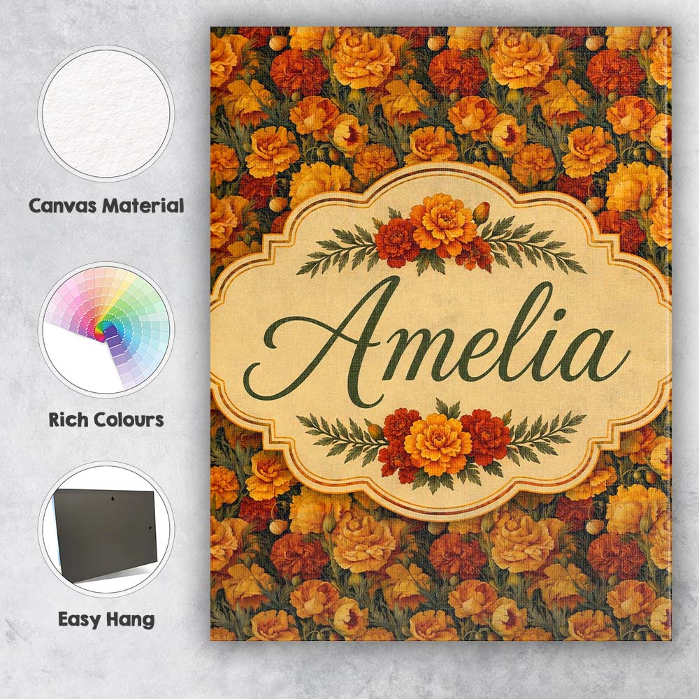 Personalised Name Rich Orange Floral Garden Custom Bespoke Interior Contemporary Canvas Wall Art Print Decor Picture Ready to Hang