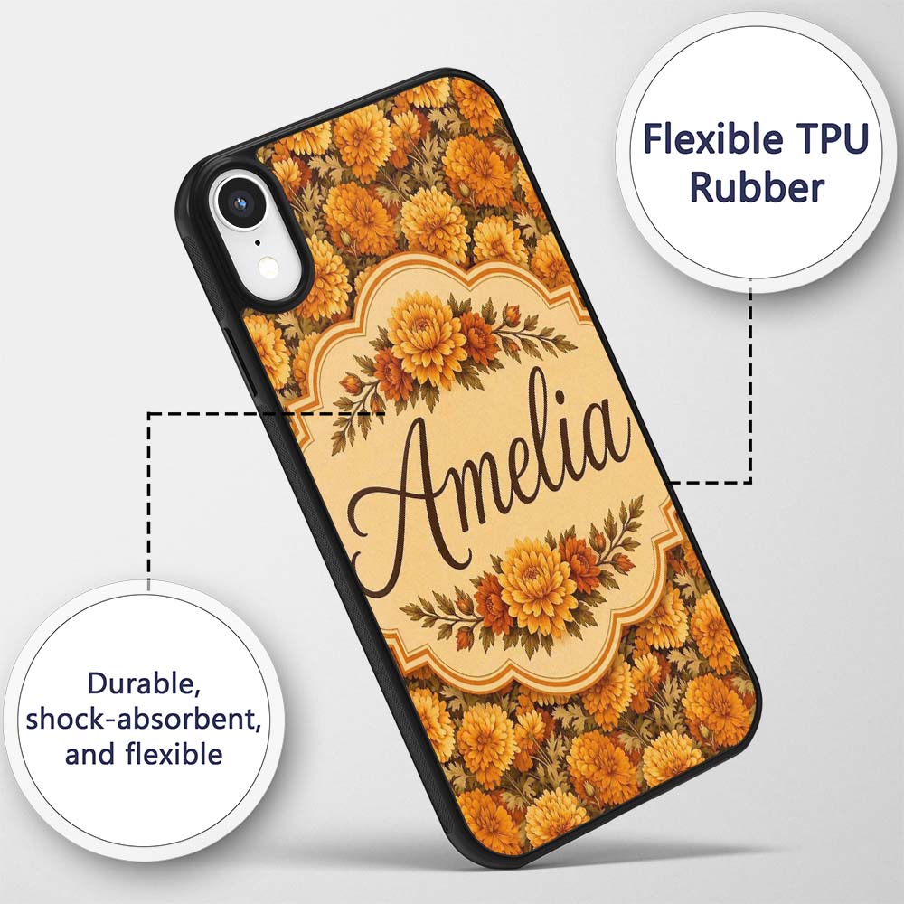 Dense Orange Floral Garden Seamless Warm Tone Custom Name Protective Phone Case Mobile Cover Durable Everyday Smartphone Shock Resistant