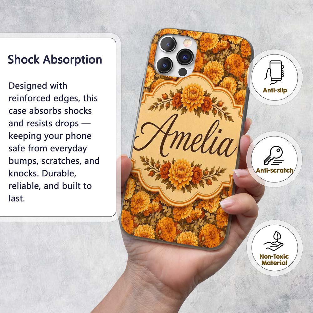 Dense Orange Floral Garden Seamless Warm Tone Custom Name Protective Phone Case Mobile Cover Durable Everyday Smartphone Shock Resistant