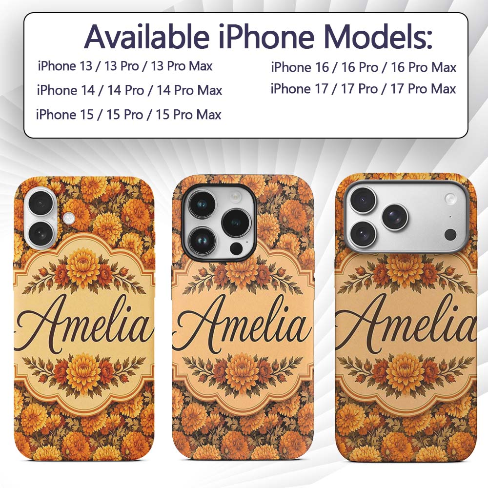Dense Orange Floral Garden Seamless Warm Tone Custom Name Protective Phone Case Mobile Cover Durable Everyday Smartphone Shock Resistant