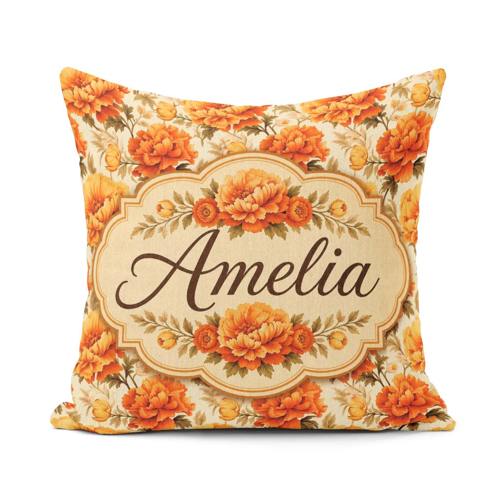 Custom Name Large Orange and Cream Floral Seamless Pattern Bold Square Filled Cushion Throw Pillow Sofa Bed Home Decor Zip Washable UK Made