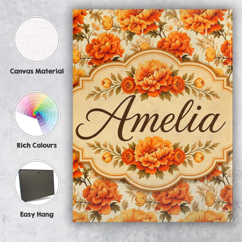 Personalised Name Large Orange and Cream Custom Unique Gift Idea Elegant Feature Canvas Wall Art Print Decor Picture Ready to Hang