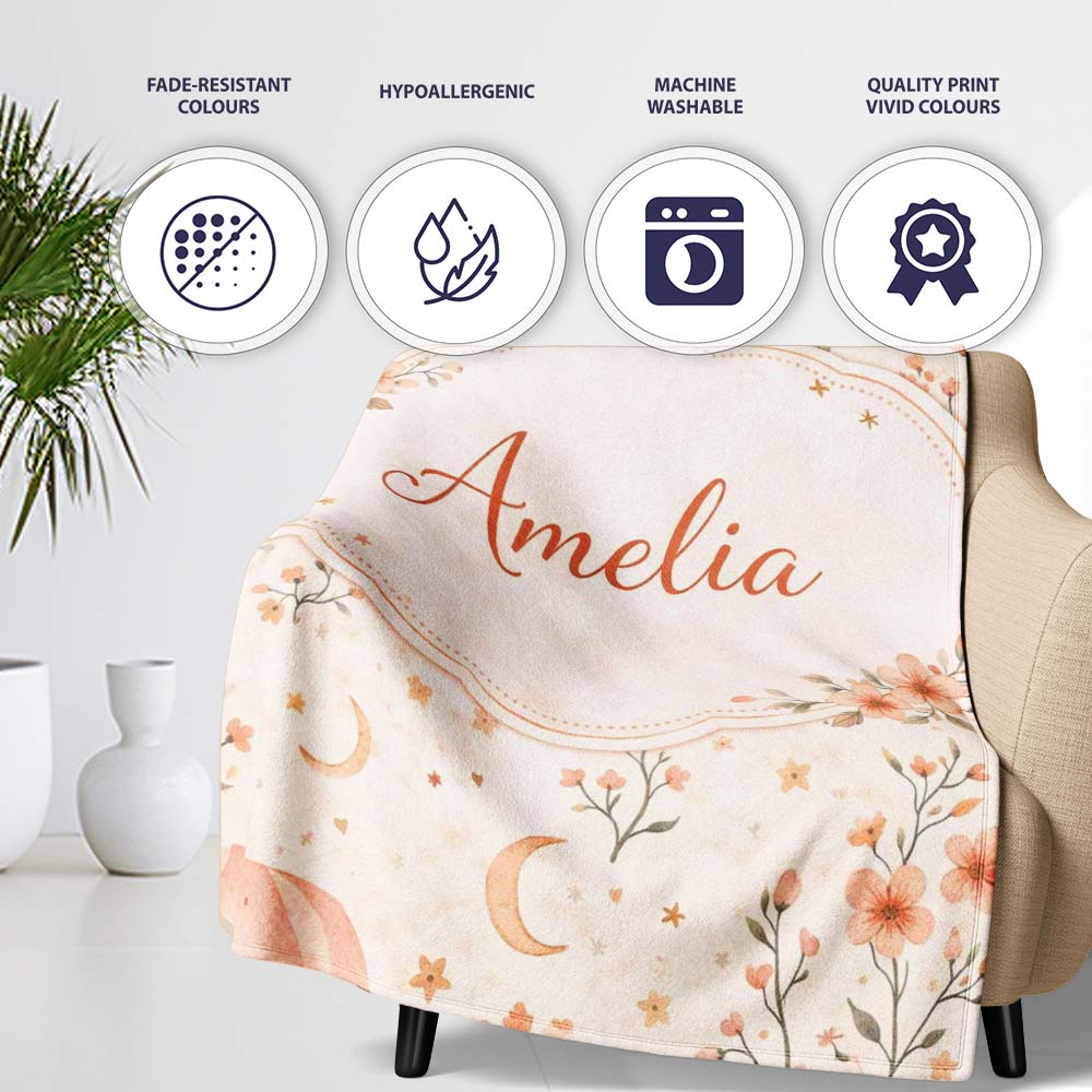 Watercolor Hot Air Balloon Floral Botanical Seamless Pattern Lovely Personalised Custom Name Super Soft Fleece Blanket Bed Sofa Throw