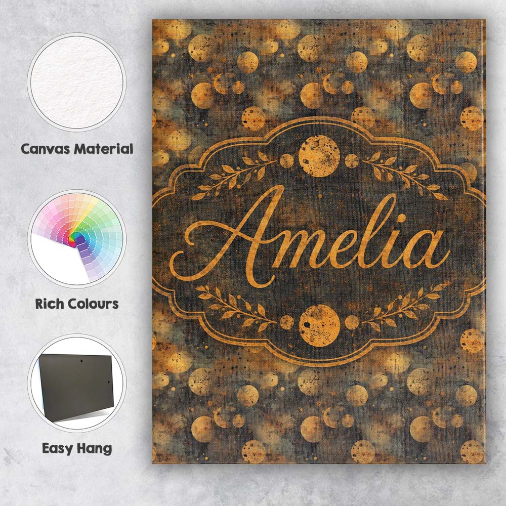 Personalised Name Grunge Abstract Circles Custom Unique Gift Idea Elegant Feature Canvas Wall Art Print Decor Picture Ready to Hang