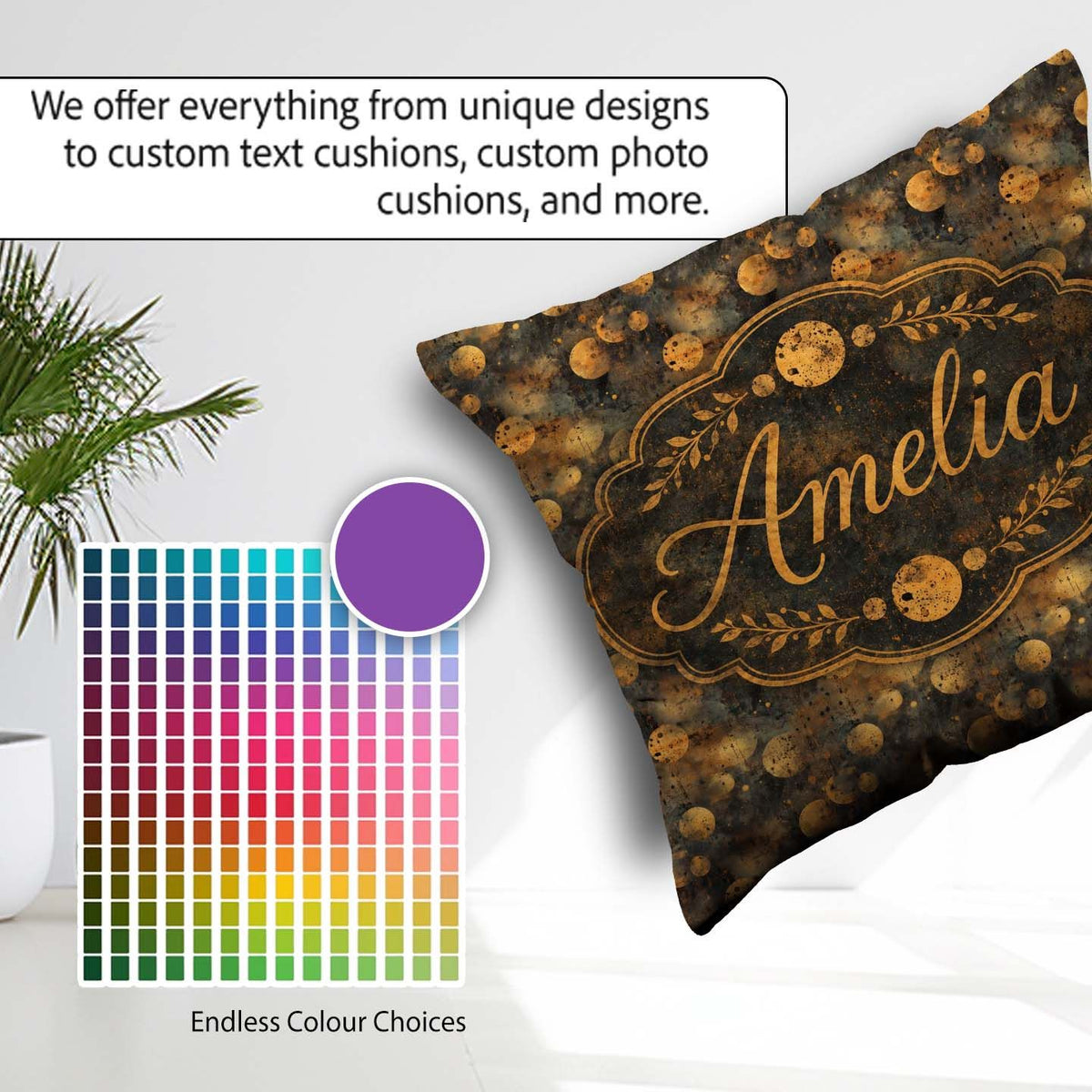 Custom Name Grunge Abstract Circles Seamless Pattern Texture Square Filled Cushion Throw Pillow Sofa Bed Home Decor Zip Washable UK Made