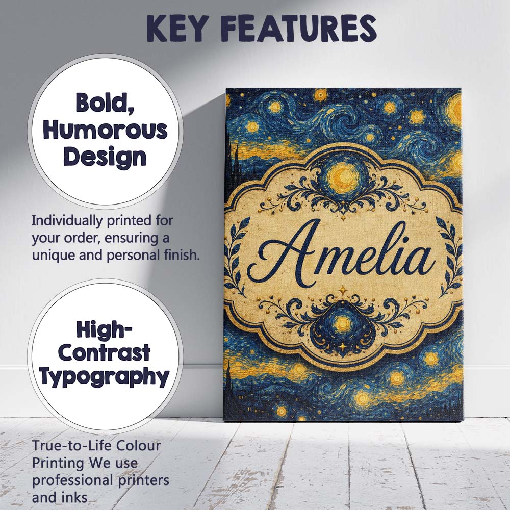 Personalised Name Starry Night Landscape Custom Unique Gift Idea Elegant Feature Canvas Wall Art Print Decor Picture Ready to Hang