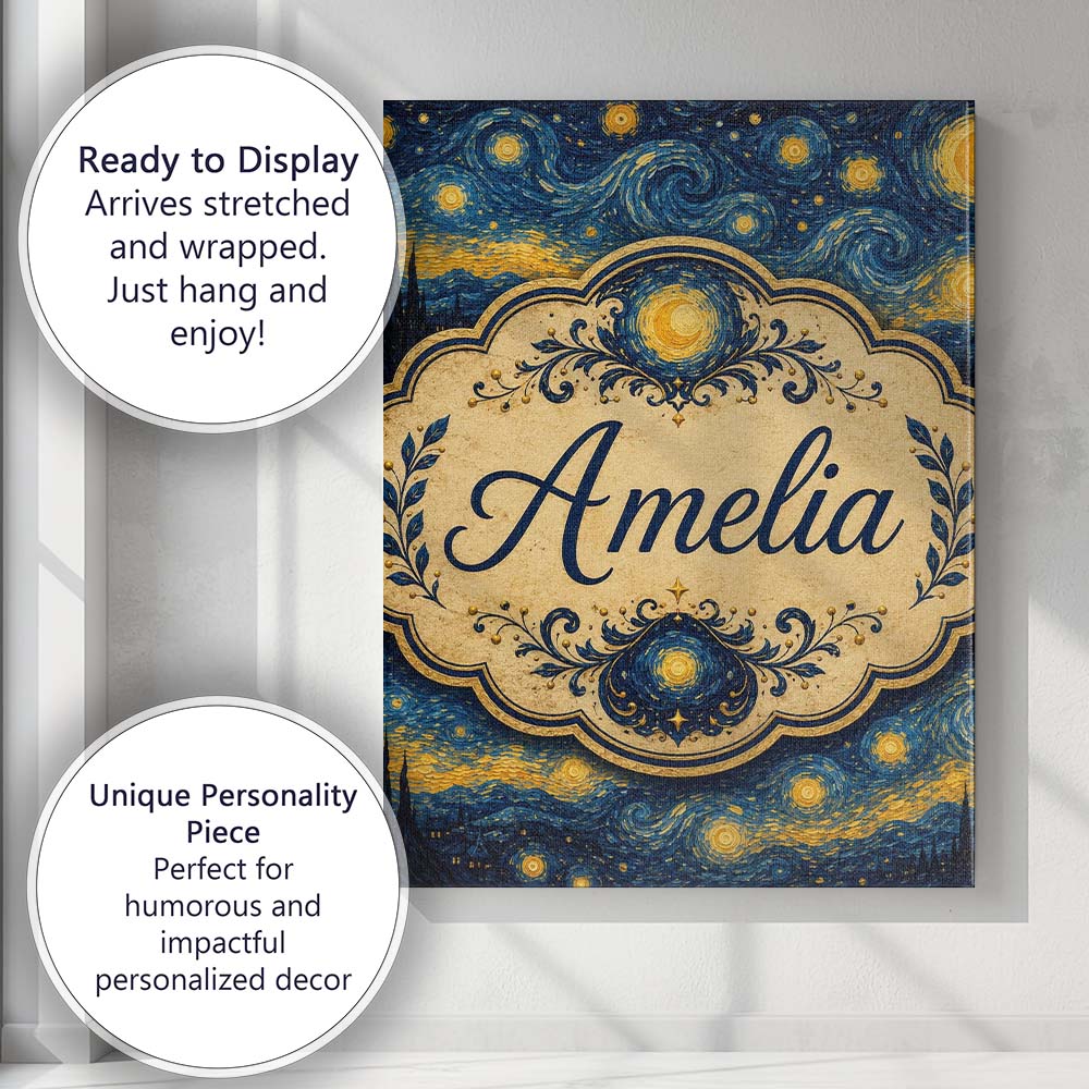 Personalised Name Starry Night Landscape Custom Unique Gift Idea Elegant Feature Canvas Wall Art Print Decor Picture Ready to Hang