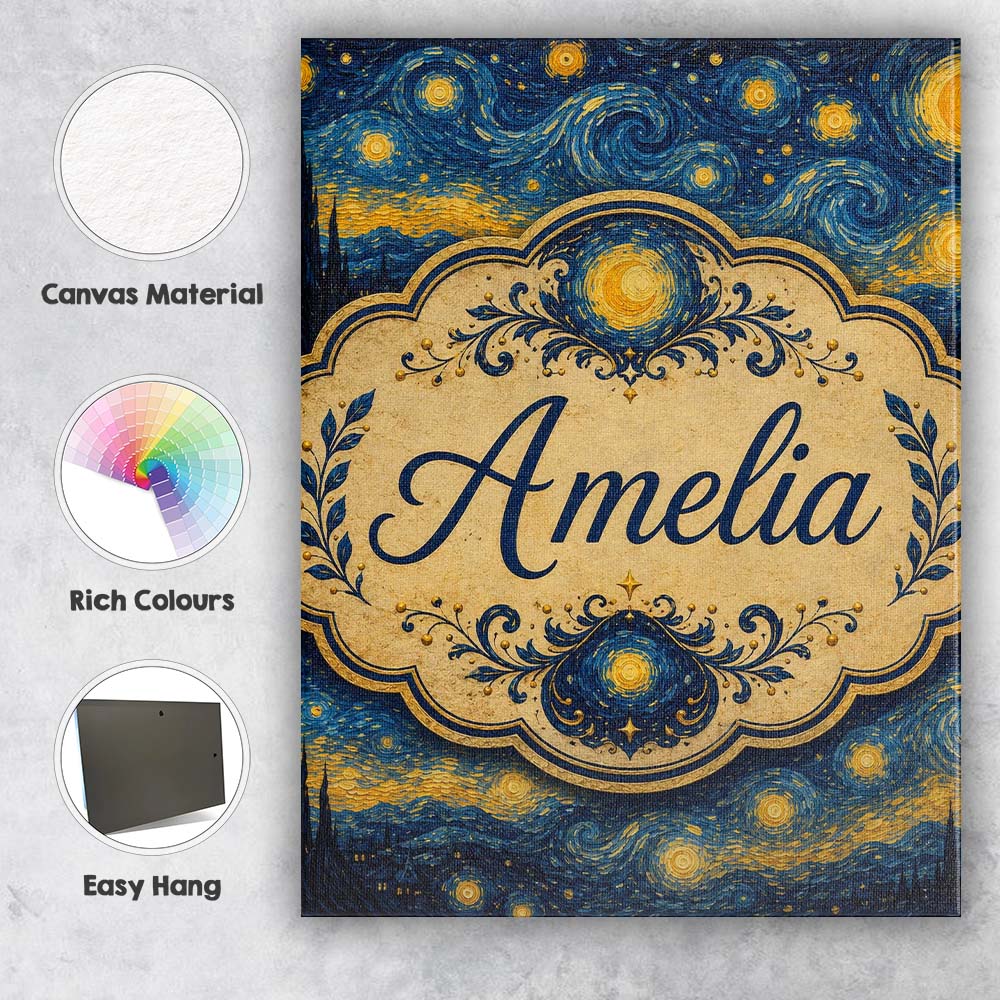 Personalised Name Starry Night Landscape Custom Unique Gift Idea Elegant Feature Canvas Wall Art Print Decor Picture Ready to Hang