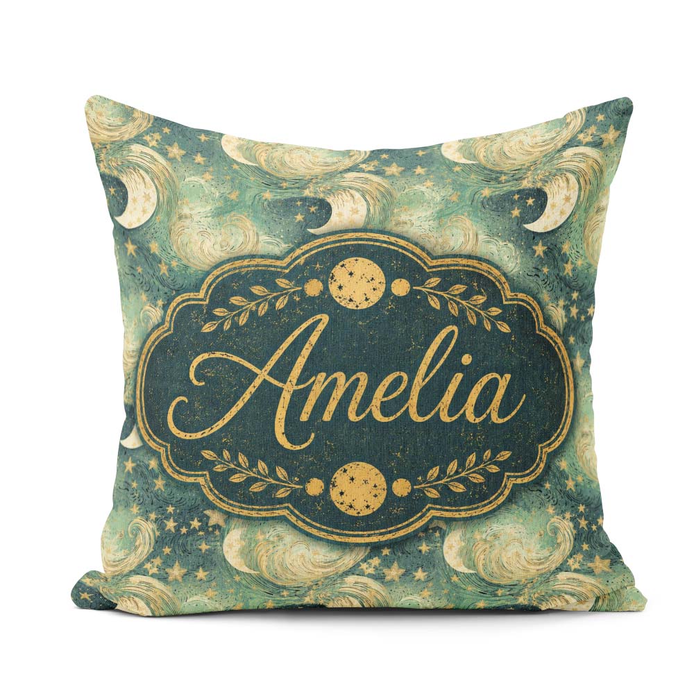 Custom Name Celestial Moon and Stars Seamless Pattern Dreamy Sky Square Filled Cushion Throw Pillow Sofa Bed Home Decor Zip Washable UK Made