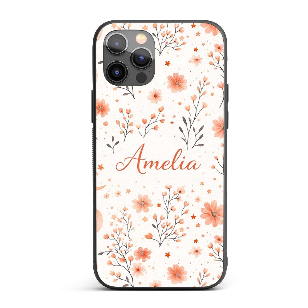 Blush Floral Botanical Moon Pattern Seamless Custom Name Protective Phone Case Mobile Cover Durable Everyday Smartphone Shock Resistant