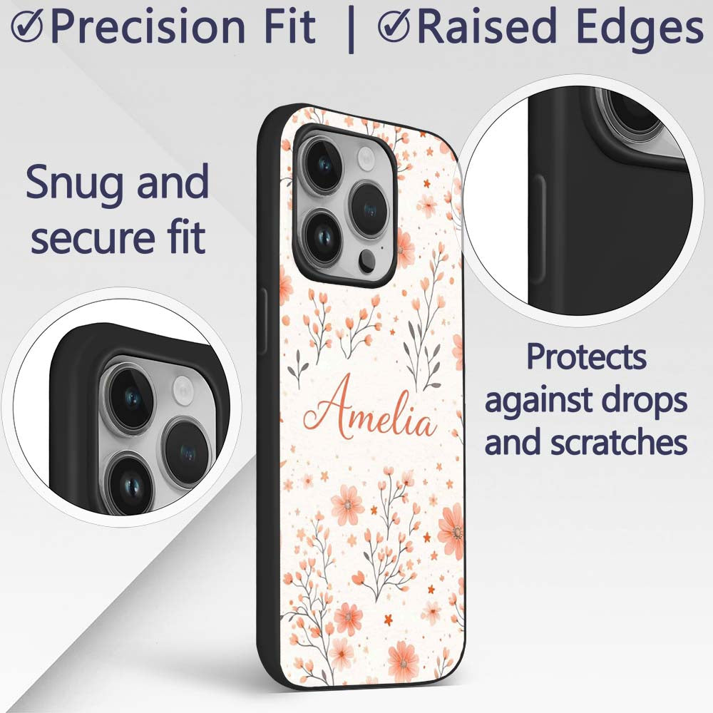 Blush Floral Botanical Moon Pattern Seamless Custom Name Protective Phone Case Mobile Cover Durable Everyday Smartphone Shock Resistant