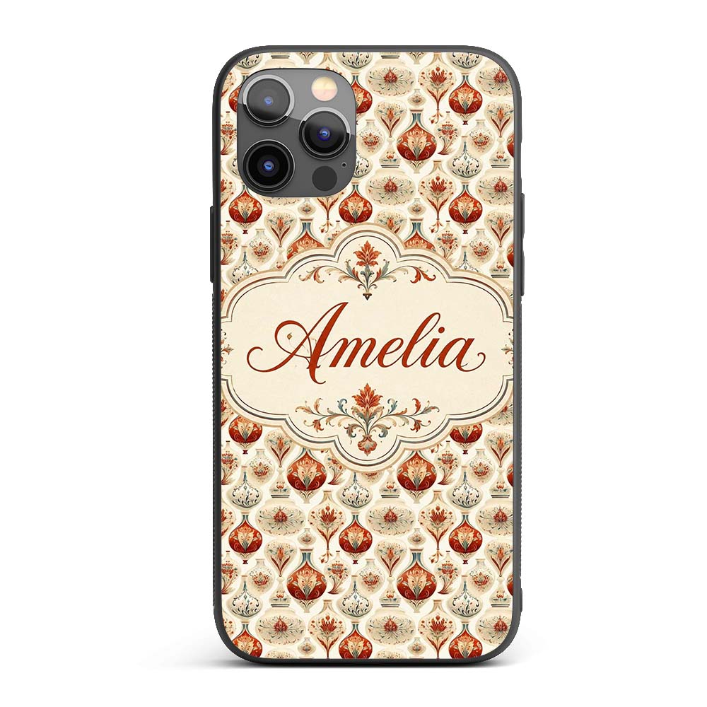 Ornate Ceramic Vase Seamless Pattern Vintage Custom Name Protective Phone Case Mobile Cover Durable Everyday Smartphone Shock Resistant