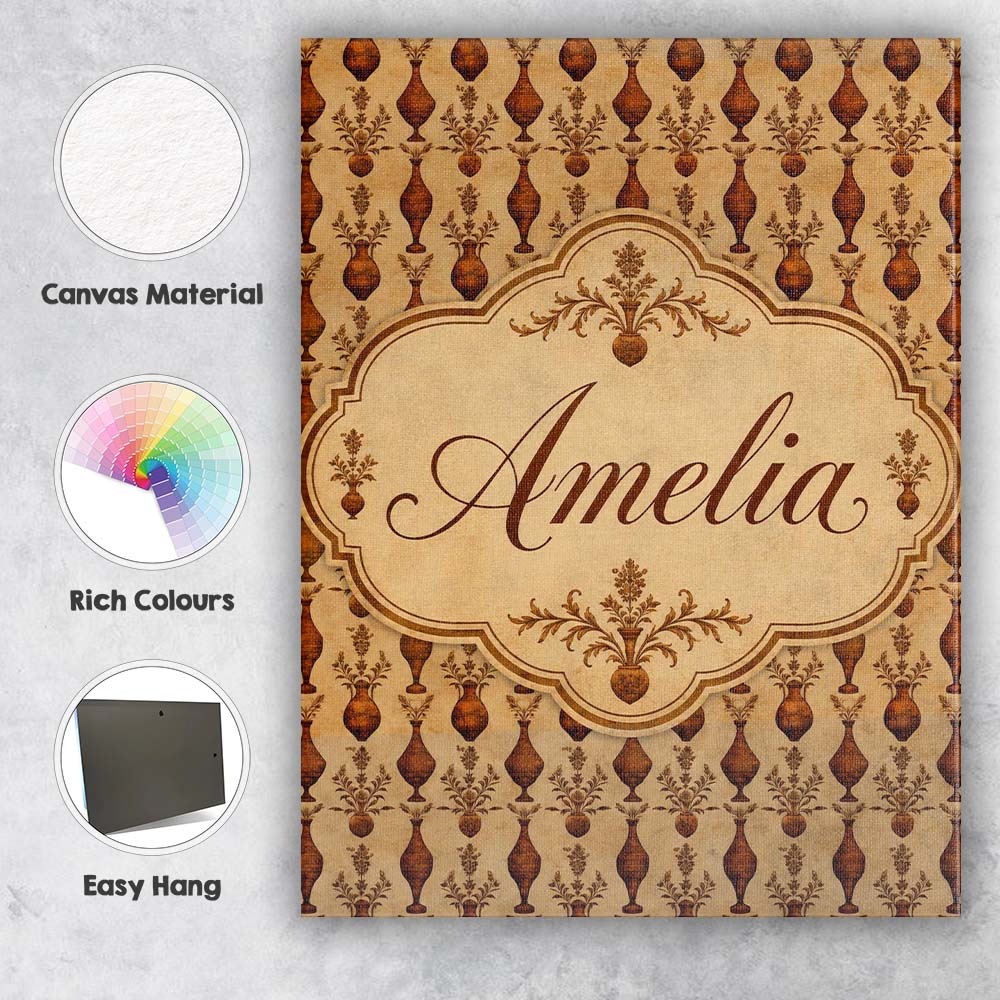 Personalised Name Classic Brown Vase Custom Premium Decorative Design Modern Room Accent Canvas Wall Art Print Decor Picture Ready to Hang