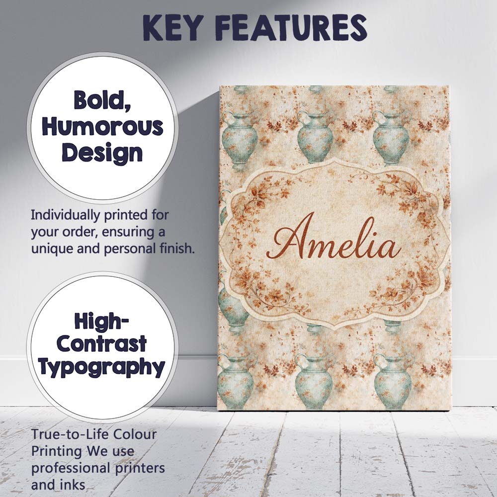 Personalised Name Distressed Green Vase Custom Modern Room Accent Elegant Feature Canvas Wall Art Print Decor Picture Ready to Hang