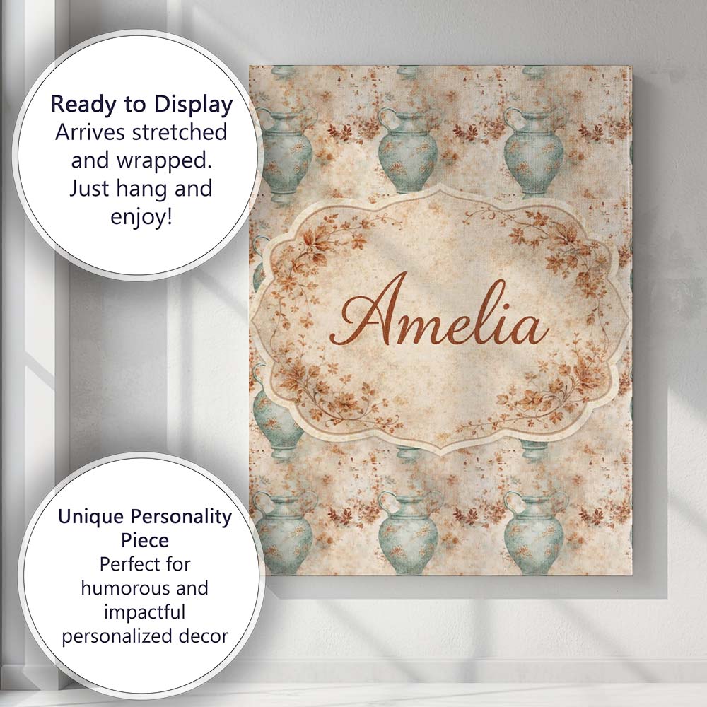 Personalised Name Distressed Green Vase Custom Modern Room Accent Elegant Feature Canvas Wall Art Print Decor Picture Ready to Hang