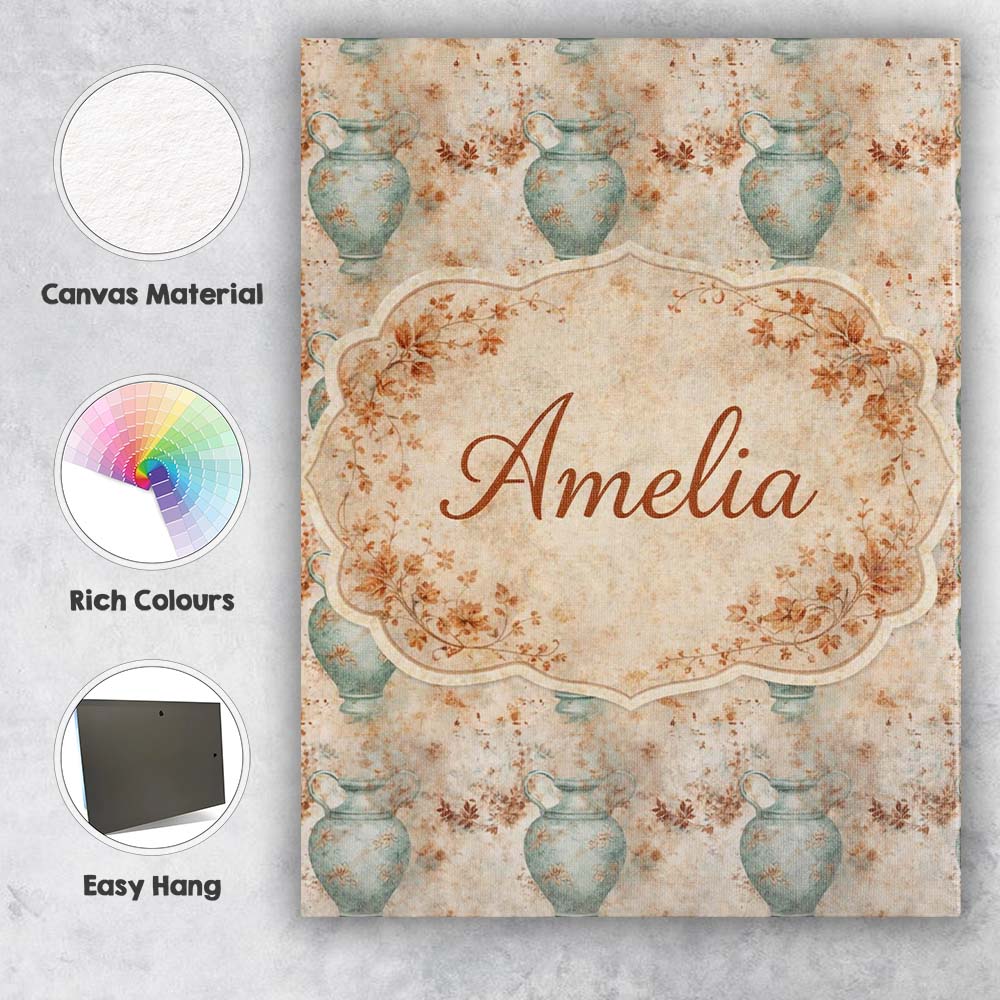 Personalised Name Distressed Green Vase Custom Modern Room Accent Elegant Feature Canvas Wall Art Print Decor Picture Ready to Hang