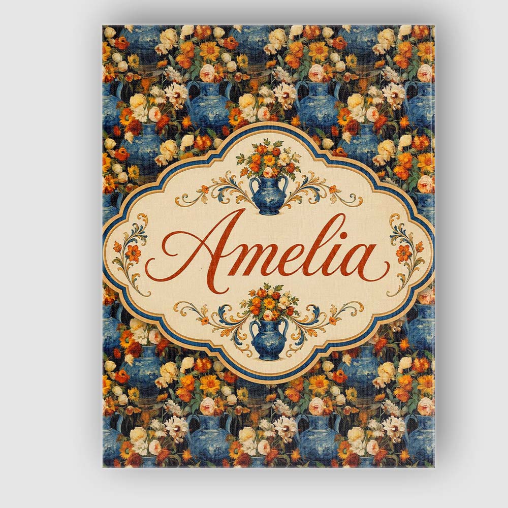 Personalised Name Dark Blue Vase Floral Custom Modern Room Accent Elegant Feature Canvas Wall Art Print Decor Picture Ready to Hang