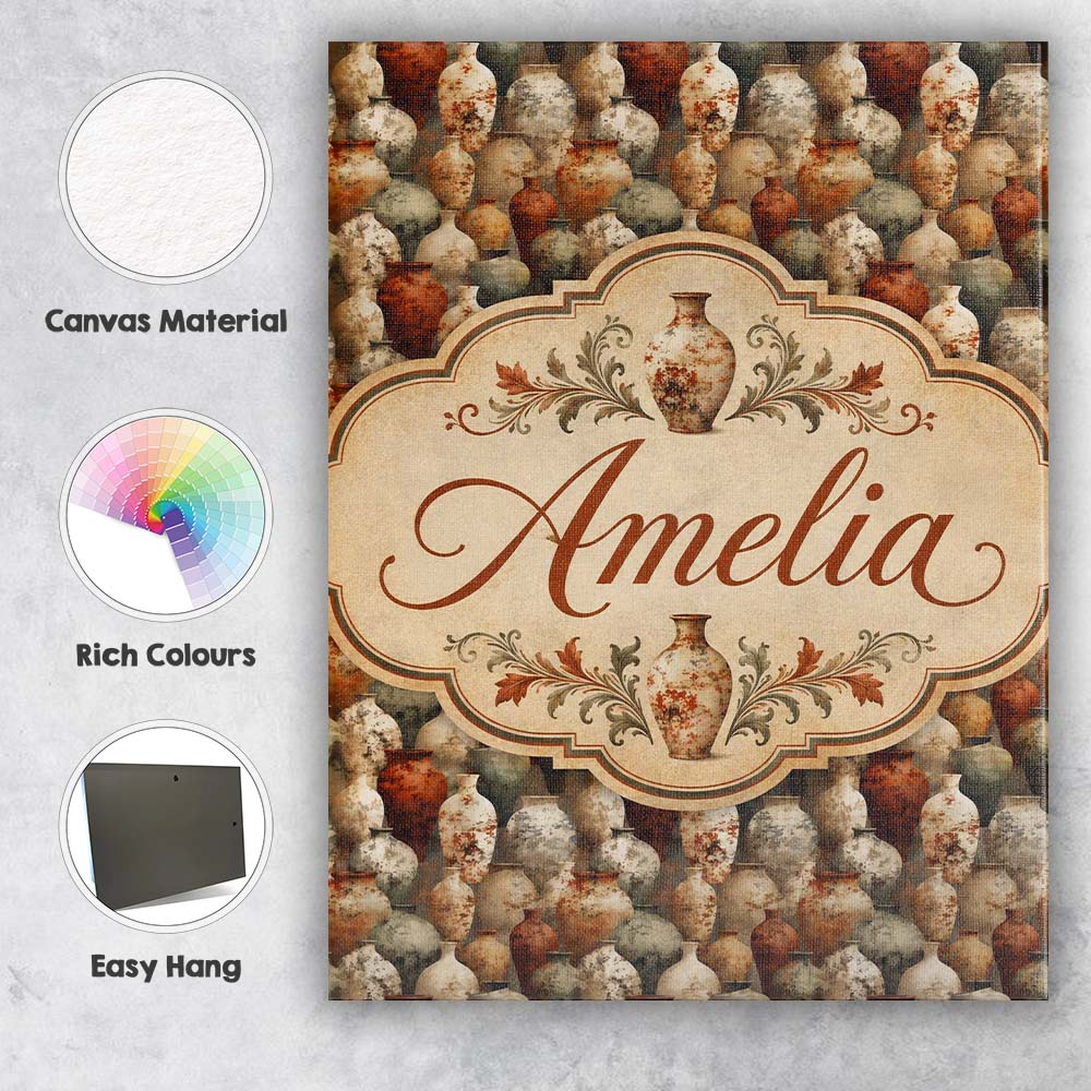Personalised Name Rustic Aged Ceramic Vase Custom Unique Gift Idea Elegant Feature Canvas Wall Art Print Decor Picture Ready to Hang