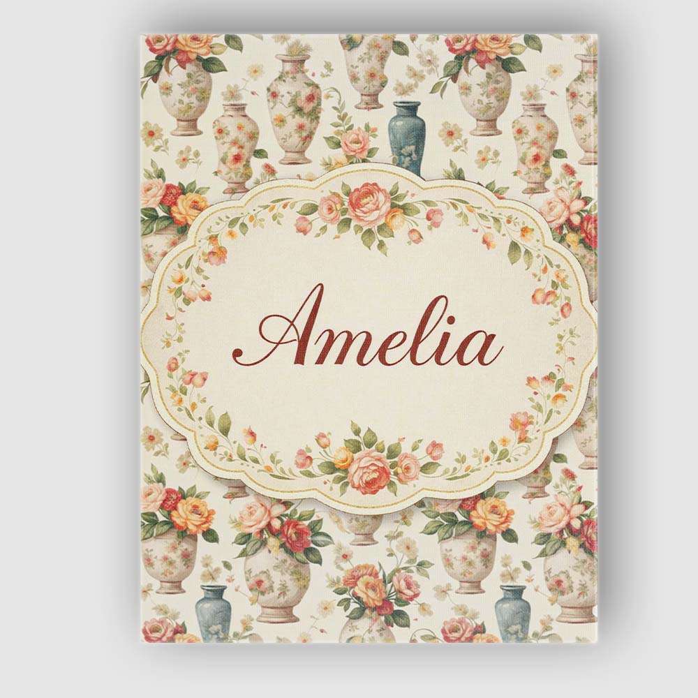 Personalised Name Elegant Floral Vase Custom Modern Room Accent Creative Decorator Style Canvas Wall Art Print Decor Picture Ready to Hang