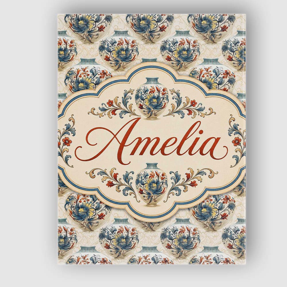 Personalised Name Ornate Blue and Red Custom Modern Room Accent Creative Decorator Style Canvas Wall Art Print Decor Picture Ready to Hang