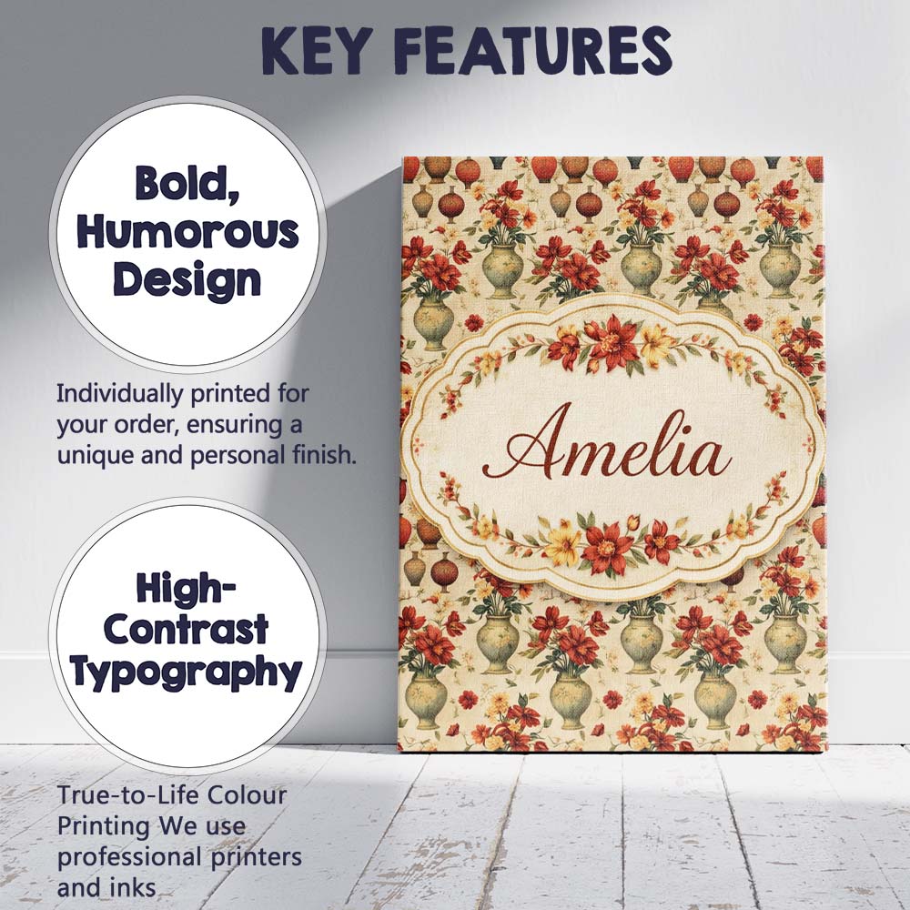 Personalised Name Classic Floral Bouquet in Custom Bespoke Interior Contemporary Canvas Wall Art Print Decor Picture Ready to Hang