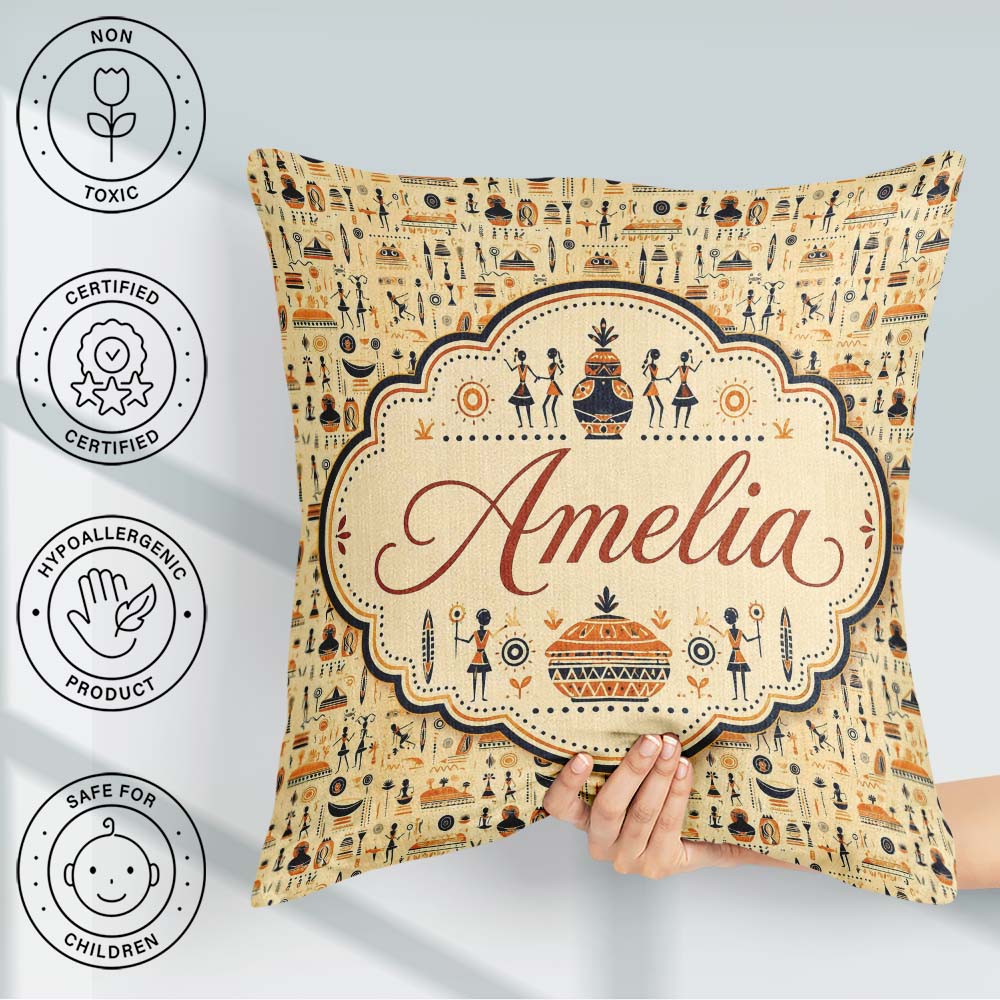 Custom Name Ancient Egyptian with Figures Symbols and Warm Earth Square Filled Cushion Throw Pillow Sofa Bed Home Decor Zip Washable UK Made