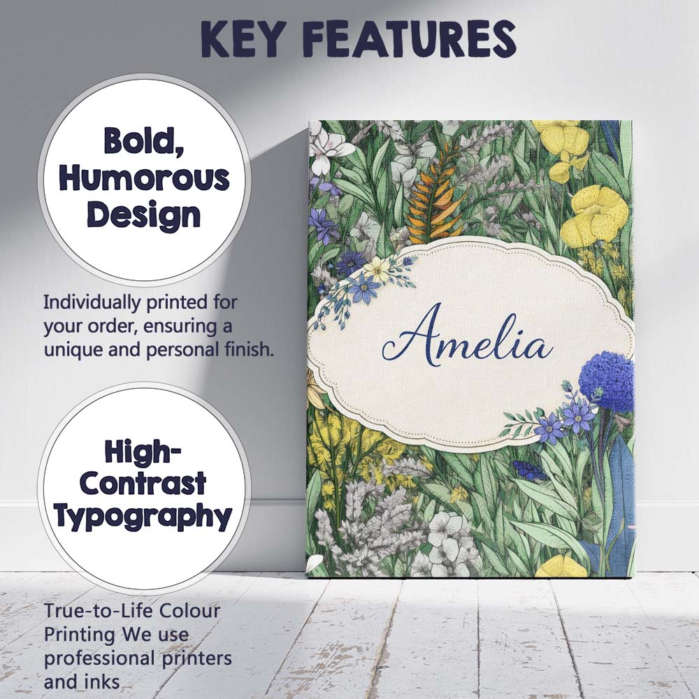 Personalised Name Tropical Botanical Garden Illustration Green Custom Modern Room Accent Canvas Wall Art Print Decor Picture Ready to Hang