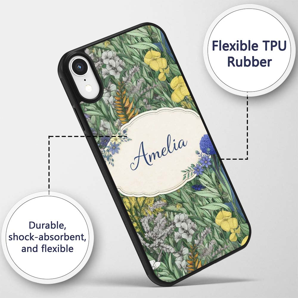 Tropical Botanical Garden Illustration Green Custom Name Protective Phone Case Mobile Cover Durable Everyday Smartphone Shock Resistant
