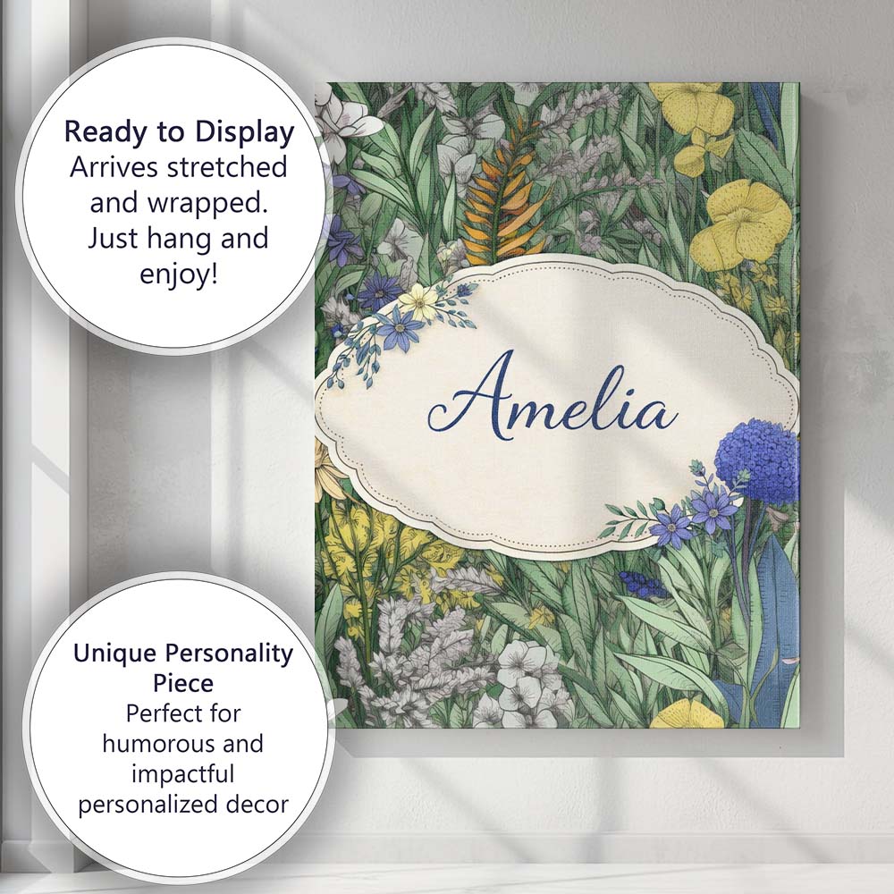 Personalised Name Tropical Botanical Garden Illustration Green Custom Modern Room Accent Canvas Wall Art Print Decor Picture Ready to Hang