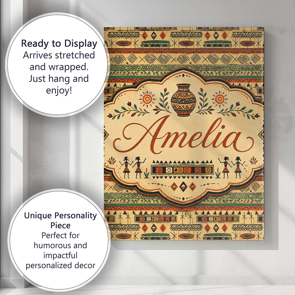 Personalised Name Geometric Tribal Stripe Custom Unique Gift Idea Elegant Feature Canvas Wall Art Print Decor Picture Ready to Hang