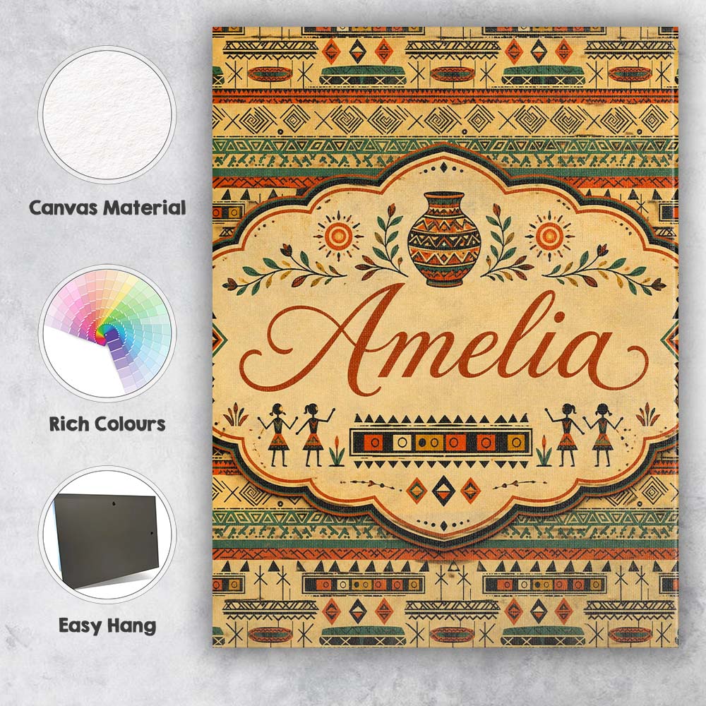 Personalised Name Geometric Tribal Stripe Custom Unique Gift Idea Elegant Feature Canvas Wall Art Print Decor Picture Ready to Hang