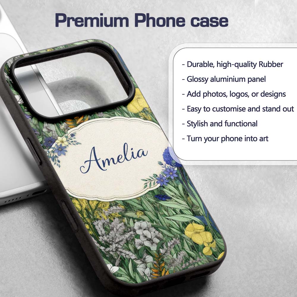 Tropical Botanical Garden Illustration Green Custom Name Protective Phone Case Mobile Cover Durable Everyday Smartphone Shock Resistant