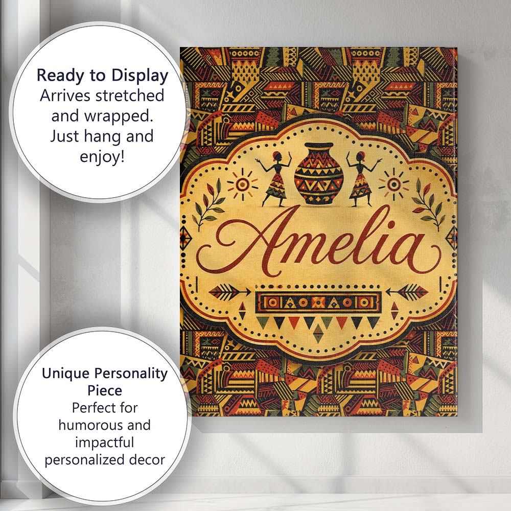 Personalised Name Bold African Inspired Custom Modern Room Accent Elegant Feature Canvas Wall Art Print Decor Picture Ready to Hang