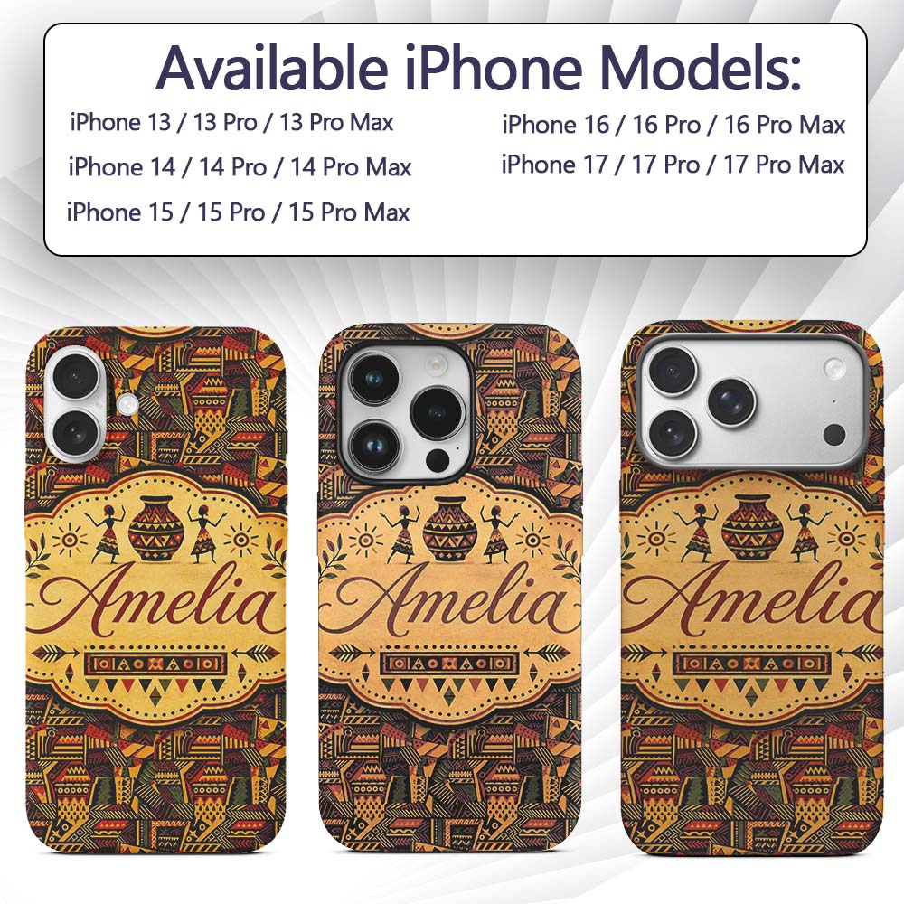 Bold African Inspired Geometric Patchwork Pattern Custom Name Protective Phone Case Mobile Cover Durable Everyday Smartphone Shock Resistant