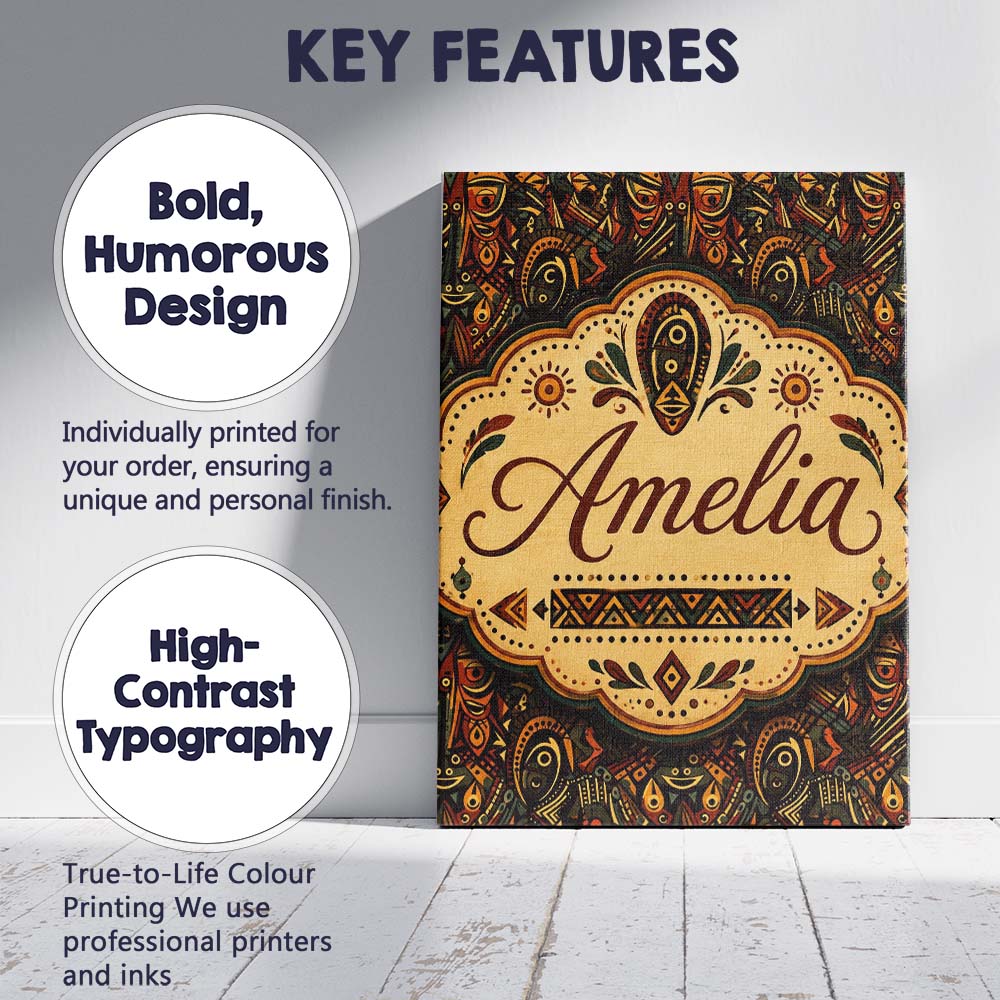 Personalised Name Intricate Tribal Mask and Custom Bespoke Interior Contemporary Canvas Wall Art Print Decor Picture Ready to Hang