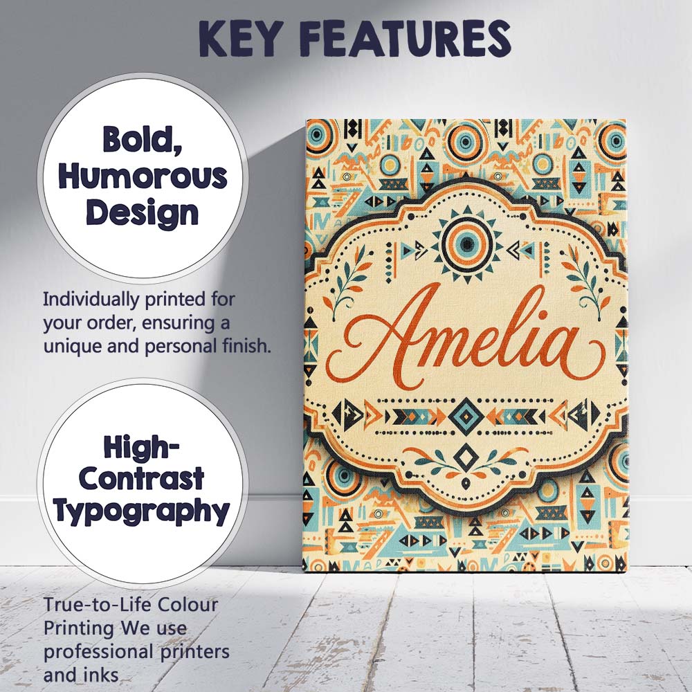 Personalised Name Geometric Pattern with Custom Unique Gift Idea Elegant Feature Canvas Wall Art Print Decor Picture Ready to Hang