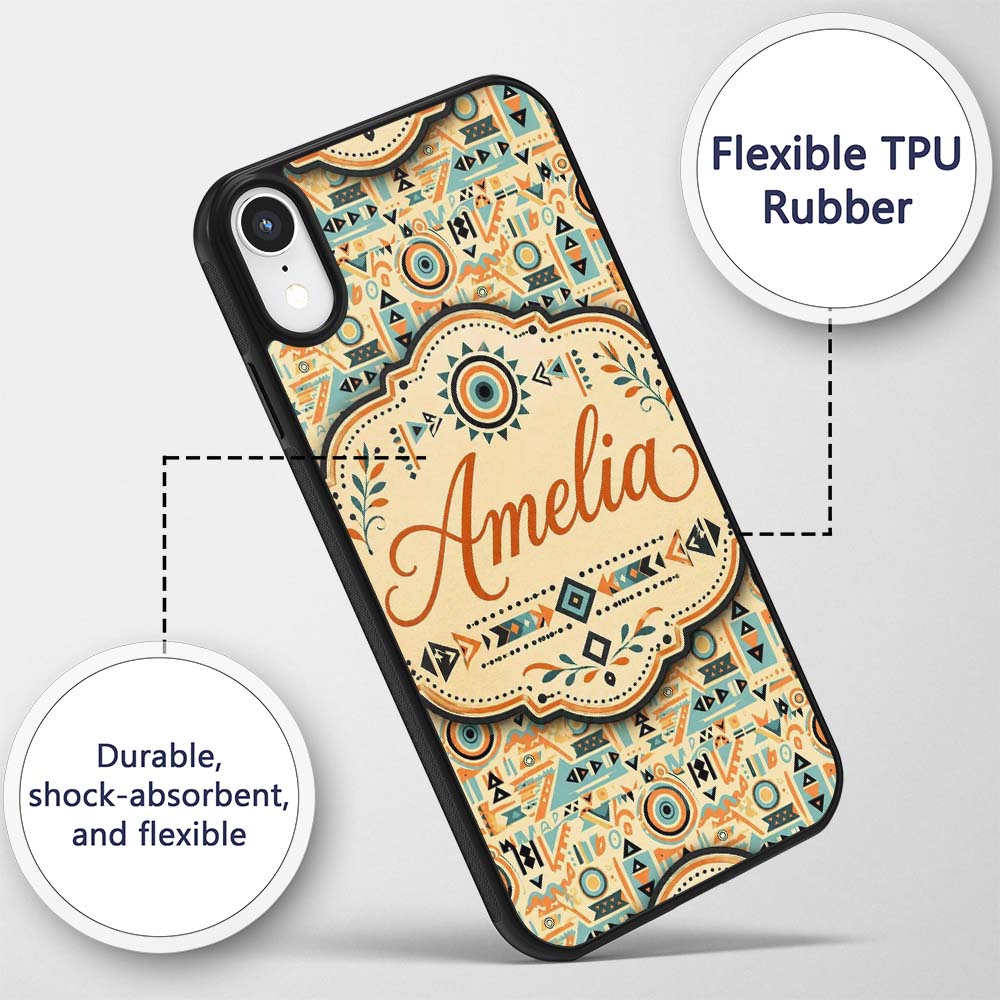 Geometric Pattern with Circles and Shapes in Teal Custom Name Protective Phone Case Mobile Cover Durable Everyday Smartphone Shock Resistant