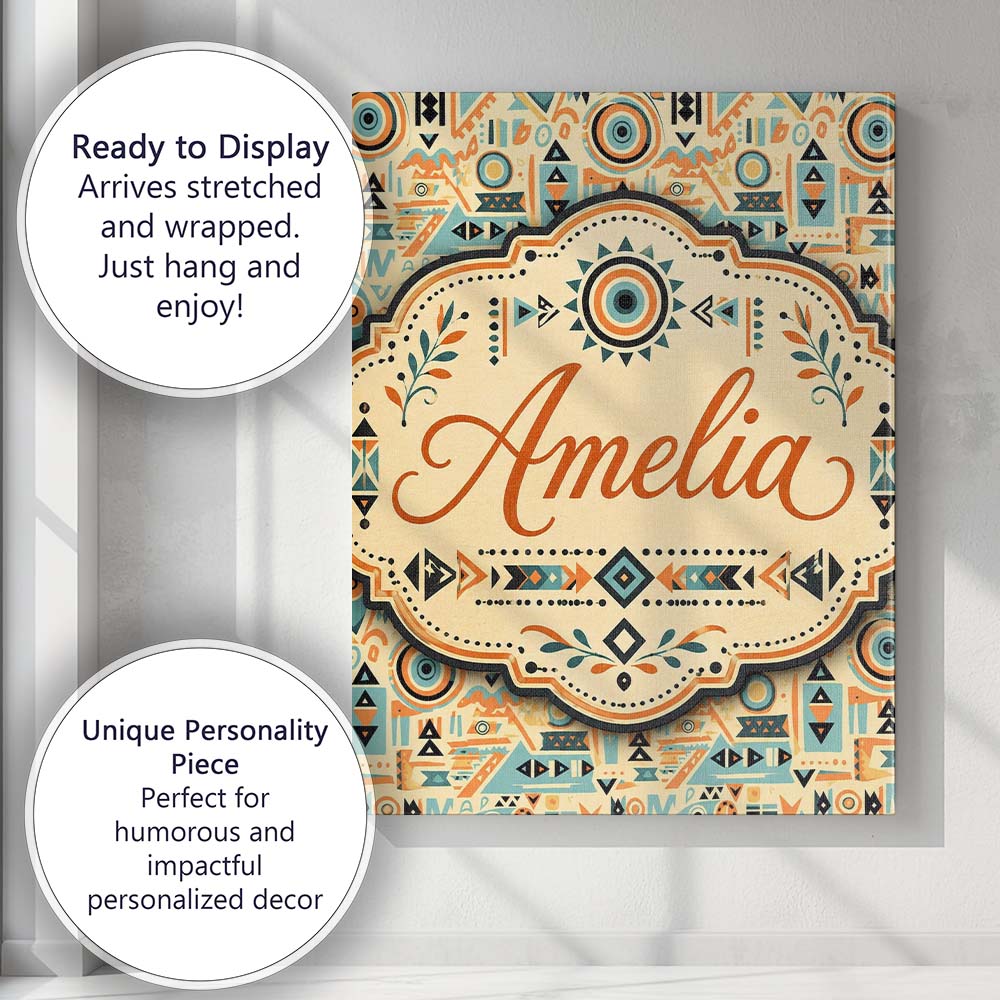 Personalised Name Geometric Pattern with Custom Unique Gift Idea Elegant Feature Canvas Wall Art Print Decor Picture Ready to Hang