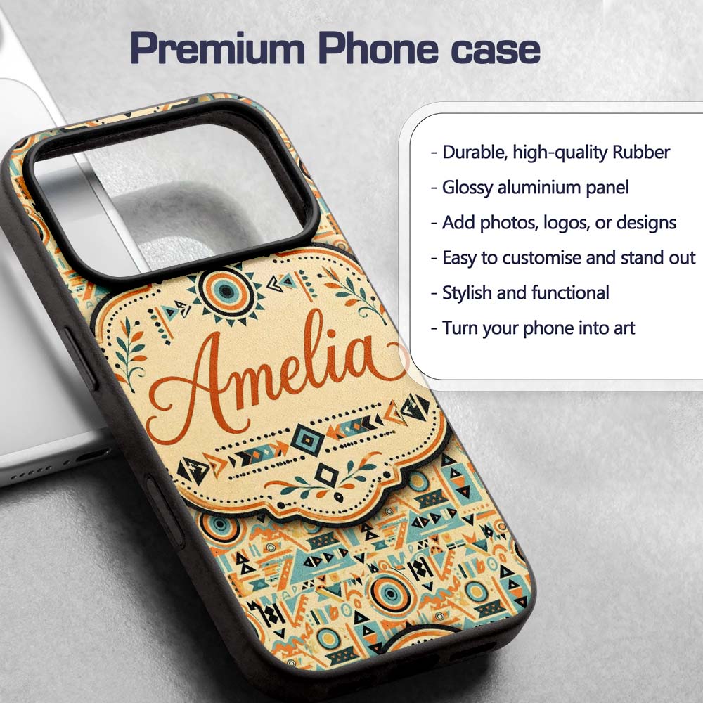 Geometric Pattern with Circles and Shapes in Teal Custom Name Protective Phone Case Mobile Cover Durable Everyday Smartphone Shock Resistant