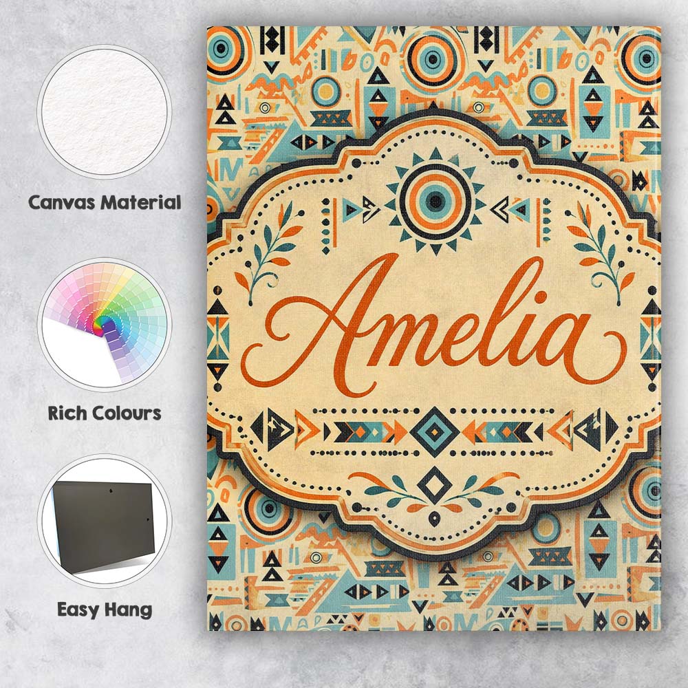 Personalised Name Geometric Pattern with Custom Unique Gift Idea Elegant Feature Canvas Wall Art Print Decor Picture Ready to Hang
