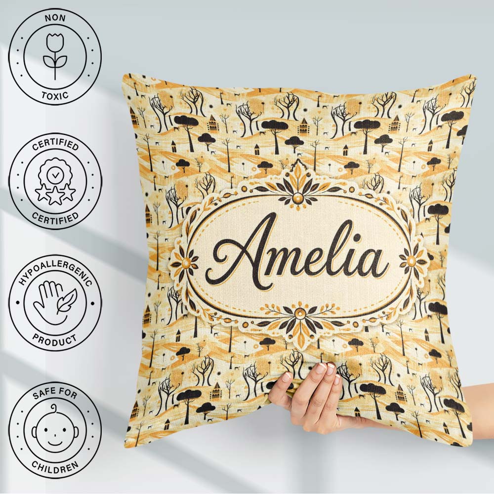 Custom Name Minimalist African Savanna Pattern with Wildlife and Square Filled Cushion Throw Pillow Sofa Bed Home Decor Zip Washable UK Made