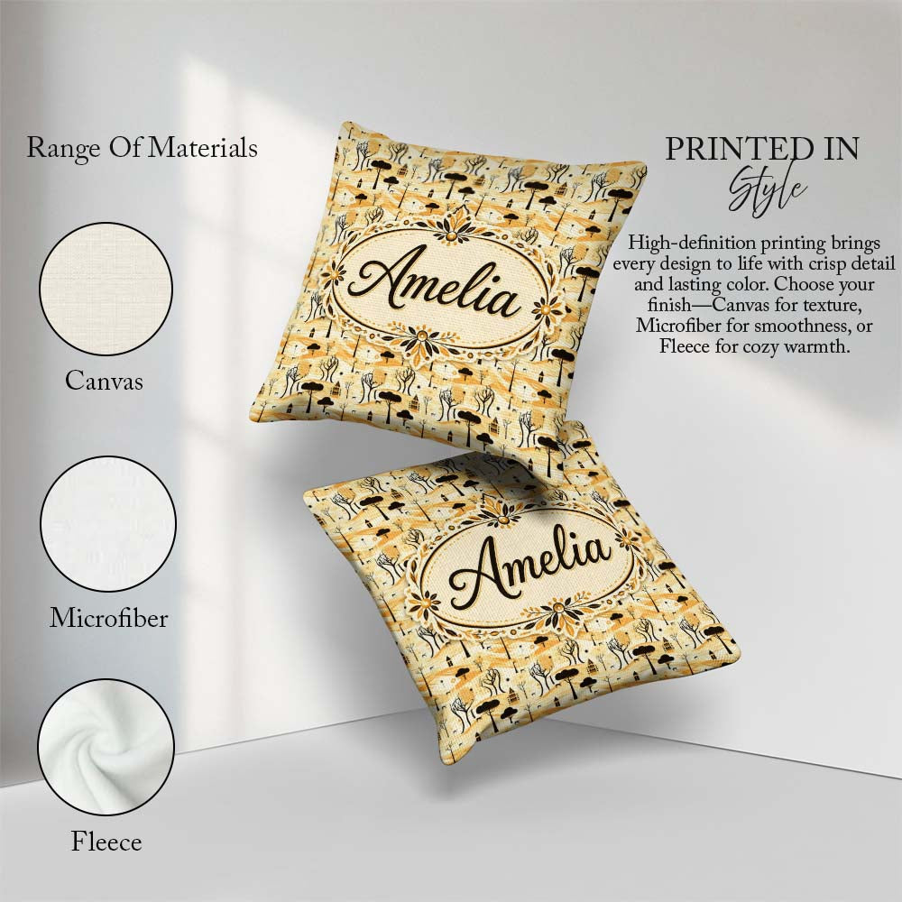 Custom Name Minimalist African Savanna Pattern with Wildlife and Square Filled Cushion Throw Pillow Sofa Bed Home Decor Zip Washable UK Made