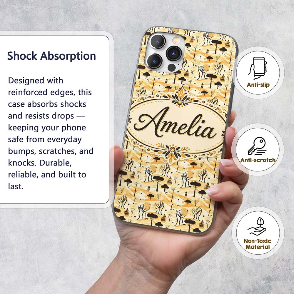 Minimalist African Savanna Pattern with Trees Custom Name Protective Phone Case Mobile Cover Durable Everyday Smartphone Shock Resistant