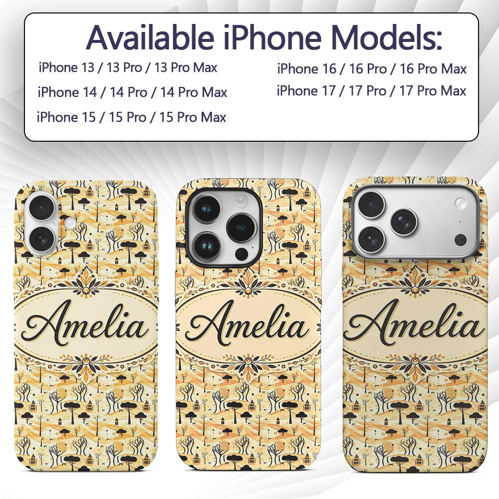 Minimalist African Savanna Pattern with Trees Custom Name Protective Phone Case Mobile Cover Durable Everyday Smartphone Shock Resistant